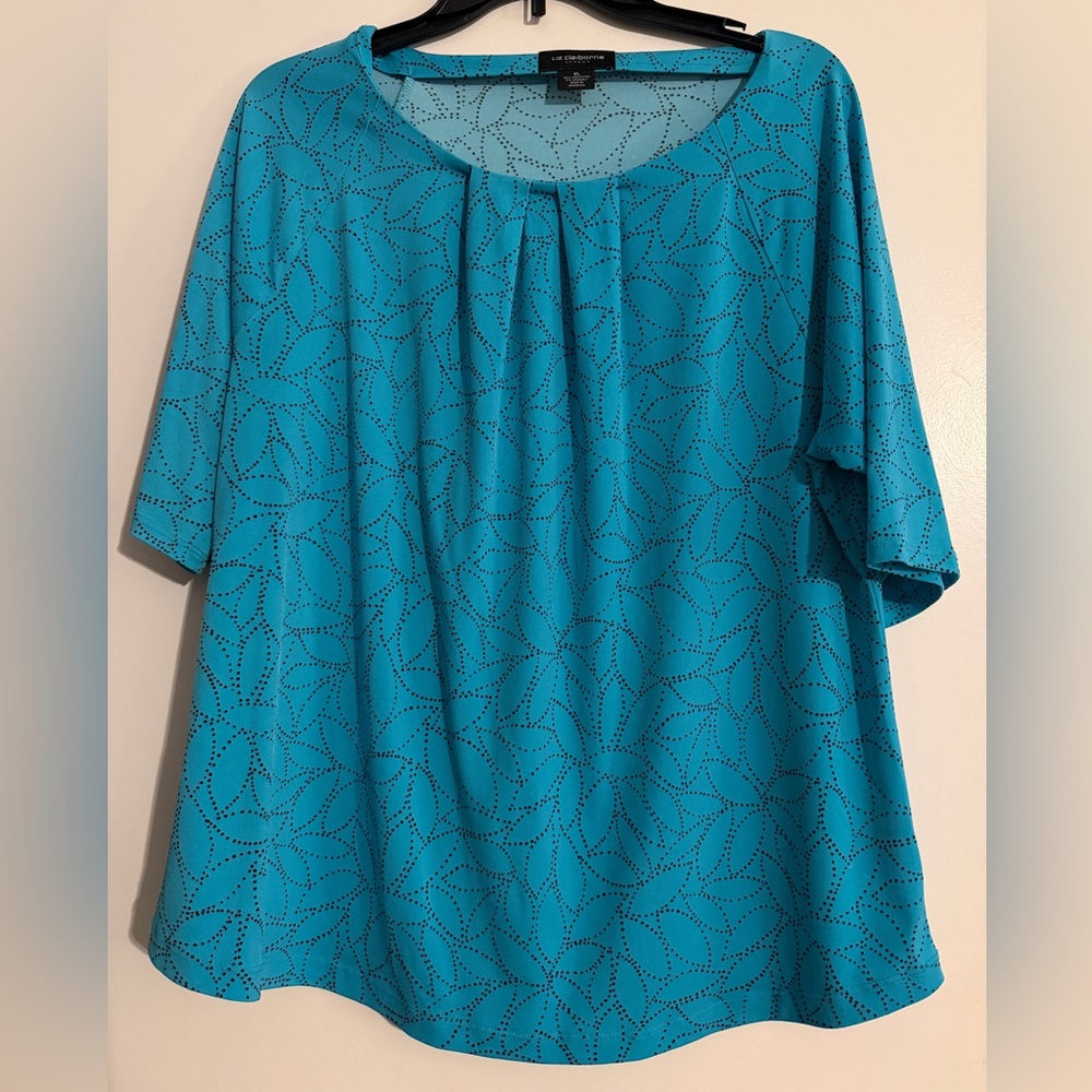 Liz Claiborne Teal Leaf Print Blouse